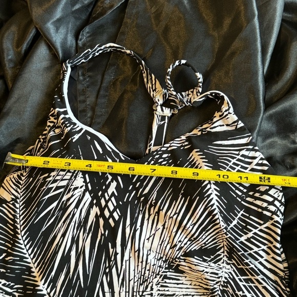 Aqua Green black and‎ white tropical palm tree tankini bathing suit top sz small - Picture 10 of 10